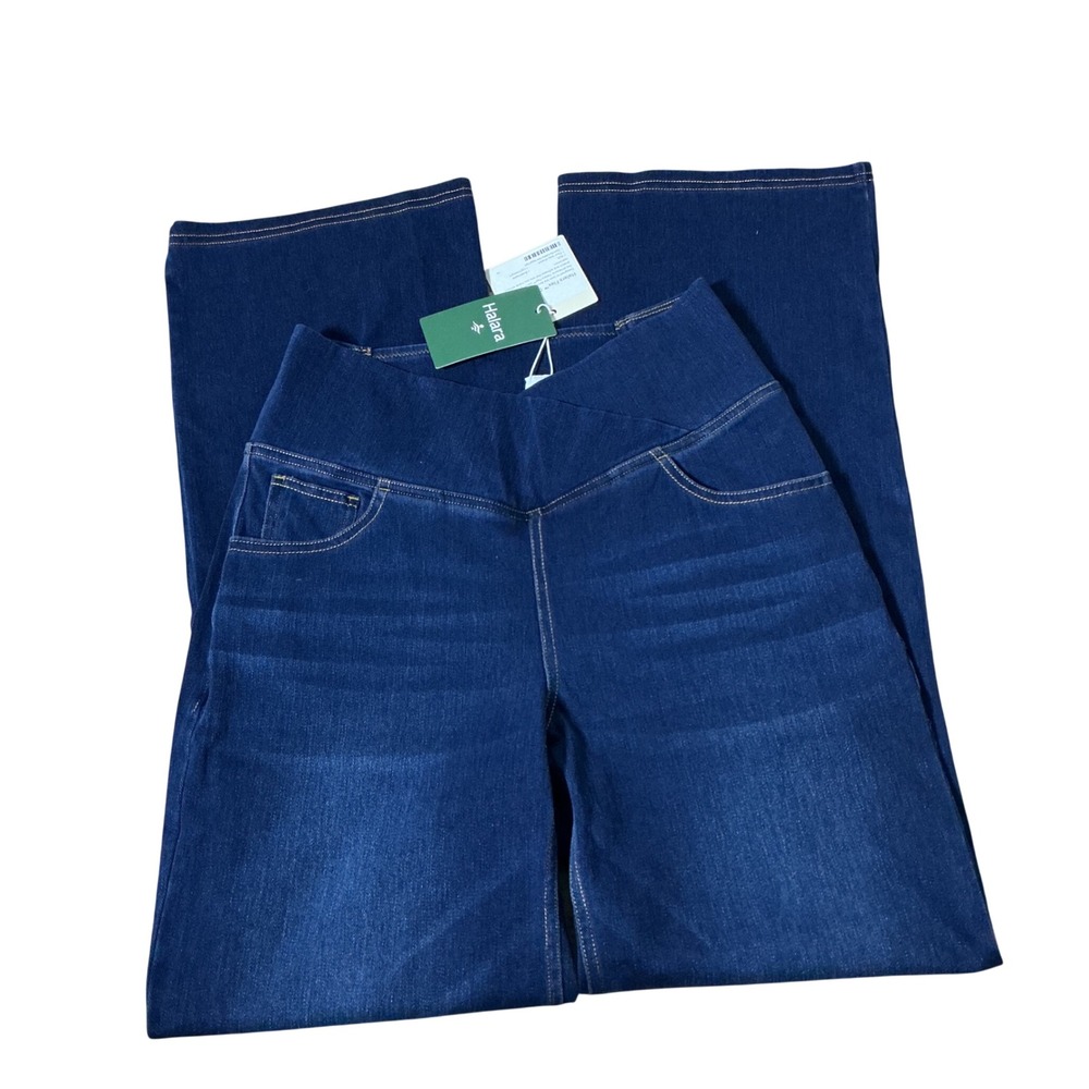 Halara Flex Crossover High Waisted Wide Leg Jeans Womens M Blue Stretch Denim